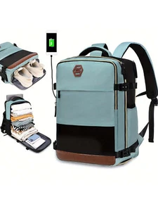 Airline-Approved 15 "Laptop Travel Backpack For Women, Light Blue Polyester Wit - Picture 1 of 28