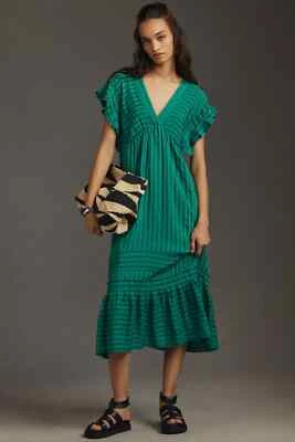 Nuevo con etiquetas Vestido Anthropologie Manga Acampanada Cuello en V Vestido Midi En Niveles Seersucker XS Foto 1 de 4