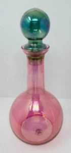 Fiesta Art Glass Rose Opalescent Decanter w/ Iridescent Green Stopper MCM Spain - Picture 1 of 5