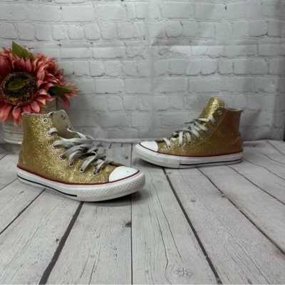 gold glitter converse chuck taylor all star high top sneakers sz kids 5 - Image 1 of 4