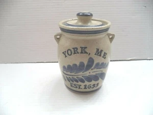 Vintage York. Me Est. 1635 Glaze Stoneware Pottery Crock & Lid Signed And Stamp  - Picture 1 of 7