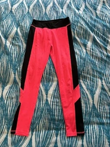 GIRLS JUSTICE PINK / BLACK LEGGINGS ACTIVEWEAR sz 12 polyester/elastane - Picture 1 of 10