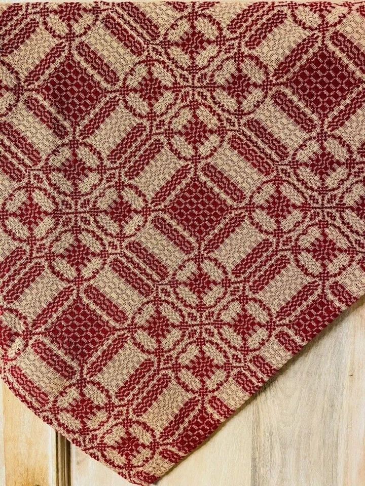 New Primitive Colonial TAN RED CAMBRIDGE QUEEN COVERLET Woven Bedspread - Image 1 of 1