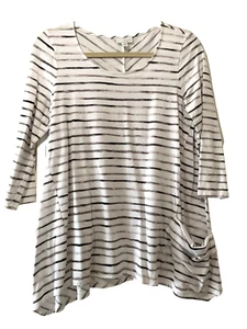 J. Jill Pure Jill S Black Stripe Swing Cotton Top Sharkbite Hem Slouchy Pockets - Picture 1 of 7