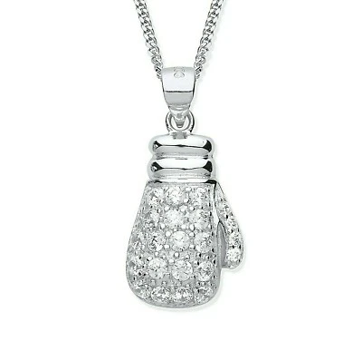 Sterling Silber Boxhandschuh Anhänger / Halskette - Auswahl der Kette - Bild 1 von 4
