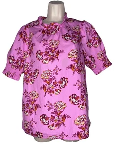 J. Bluse Rundhals rosa Blumen Rüschenausschnitt Gr. S gesmokt Puffärmel Oberteil CottageCore - Bild 1 von 9