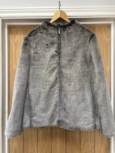 Vintage Next Faux Fur Jacket Coat Grey Made In Hong Kong Warm Size 14 VGC - Picture 1 of 11