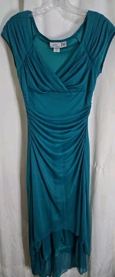 Vestido Jody California De Colección Drapeado Elástico En Capas Gasa Talla 7/8 Jade Foto 1 de 4