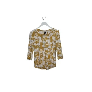 Jm Collection Floral Saffron Gold 3/4 Sleeve Top Petite Size PP NWT - Picture 1 of 5