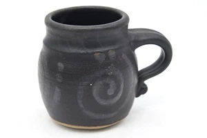 Studio Pottery Mug Matte Black Signed Swirl Stamp Small Medium - Picture 1 of 6