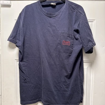 Camiseta De Colección Años 90 Chaps Ralph Lauren Para Hombre L Azul Bolsillo Desteñida Deletrear Logo Foto 1 de 4
