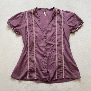 Women’s Whimsy Boho Purple Lace Trim Button-Up Top Lotus Size L - Picture 1 of 7