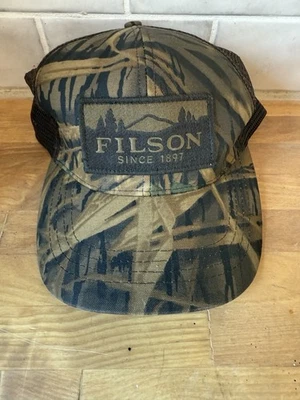 Filson Mossy Roble Camuflaje Camionero Sombrero Cuero Correa Gorra Leñador Malla Caza O/S Foto 1 de 4
