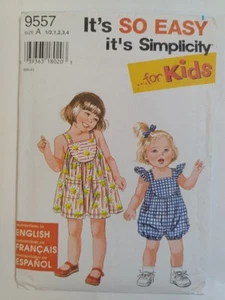 Romper Dress Girls 6M 1 2 3 4 Simplicity 9557 Sewing Pattern VTG Easy Summer - Picture 1 of 10