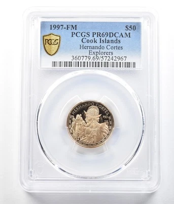 1997 FM Cook Islands 50 Dollars Gold Hernando Cortes PR69 DCAM PCGS *3601 - Image 1 of 3