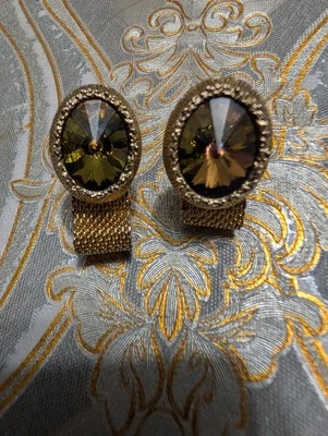 Gemelos y clip de corbata Dante de jade genuino vintage tono dorado cepillado Foto 1 de 4