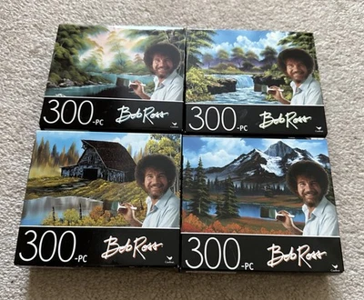 Bob Ross 300 Piece Puzzle Set  Of 4 Deep Forest Misty Waterfall Barn & Mountain - Image 1 of 4
