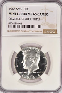 1965 SMS Kennedy Half Dollar NGC MS 65 CAMEO Struck Thru Mint Error 50C - Picture 1 of 3