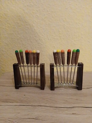 Besteck Bowlespieße mit Holzgriff  2 mal 6 Stück Vintage - Bild 1 von 4