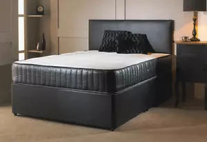 LEATHER MEMORY FOAM DIVAN BED ALL SIZES FREE HEADBOARD 3FT 4FT6 DOUBLE 5FT KING - Picture 1 of 2