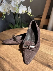 Vintage Prada Shoes UK 2.5 EU 35.5 Made in Italy Brown Suede Pointed Toe Pumps - Picture 1 of 10