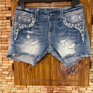 Miss Me mid rise easy distressed bedazzled rhinestone short size 28 - Picture 1 of 7