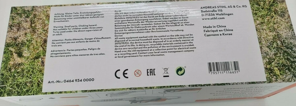 Stihl Spielzeug Motorsäge Kettensäge Kindersäge Spielzeugsäge 0464 934 0000 NEU