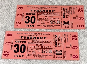 TURANDOT 1969 ORIGINAL TICKETS SEATTLE OPERA HOUSE BIRGIT NILSSON Ephemera USA - Picture 1 of 9