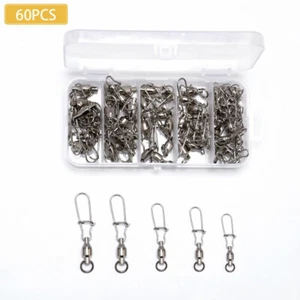 60pcs Fishing Ball Bearing Swivels Duo Lock Snaps Stainless Steel Saltwater Bass - Picture 1 of 10