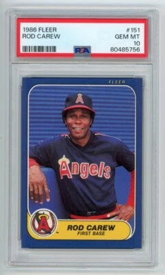 1986 Fleer #151 Rod Carew California Angels HOF PSA 10 Gem Mint - Image 1 of 2