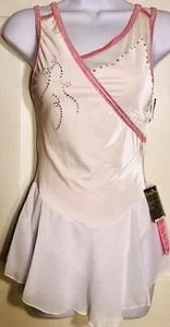 GK EISKUNSTLAUF ERWACHSENE KLEIN WEISS SAMT KUNST WICKEL ASYM JA ROSA TRIM KLEID AS - Bild 1 von 10