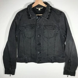 Cabi Jeans Women's Large Black Distressed Cropped Button Up Long Sleeve Jacket - Picture 1 of 14