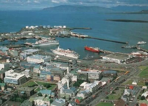 View to the Northwest Over Iceland's Capital Reykjavik and Harbour POSTCARD - Picture 1 of 2