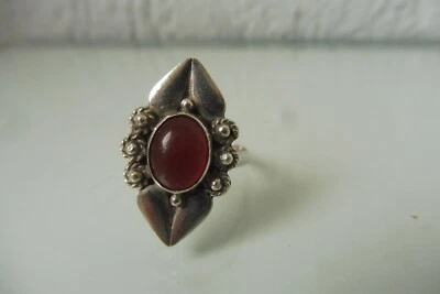 Anello In Argento, Bello, Vecchio Anello, 925 Argento Con Carneolo - Immagine 1 di 4