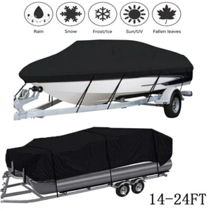 14-24ft Heavy Duty Waterproof Trailerable Fishing Boat Cover Fit Pontoon V-Hull - Imagen 1 de 17