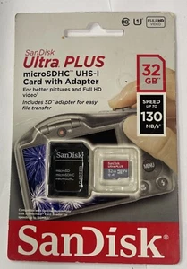 Carte MicroSDHC UHS-I Sandisk Ultra Plus avec adaptateur 32 Go 130 Mbp/s - Photo 1 sur 2