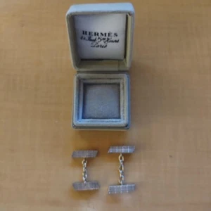 HERMES Rare Vintage Chain Motif Cufflinks Sterling Silver With Box Used - Picture 1 of 7