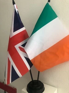 UNION JACK AND IRELAND TABLE FLAG TWIN SET 9X6" 22.5cm x 15cm - Picture 1 of 1