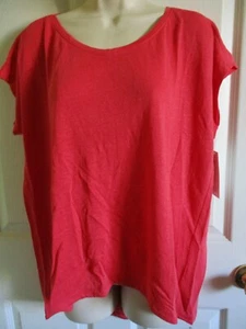 SZ S Eileen Fisher Strawberry Linen Jersey Rounded-V Box-Top NWT - Picture 1 of 3