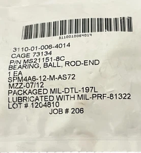 MS21151-8C Bearing, Ball, Rod End REP4M6-4 Aircraft NSN: 3110-01-006-4014 - Picture 1 of 6
