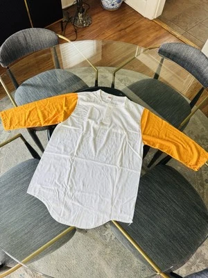 Camiseta deportiva vintage Stedman para hombre talla mediana naranja blanca puntada única manga 3/4 Foto 1 de 4