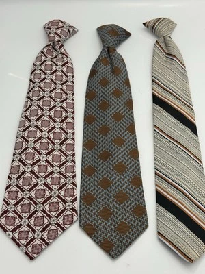 Lot 3 Vintage Clip-On Ties Mod Geometric Retro Patterns 60s 70s Mens Neckwear - Image 1 of 4