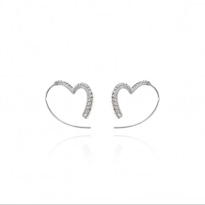 925 Placcato Argento Carino Cristallo Lucente Orecchio Cuore Regalo - Immagine 1 di 2