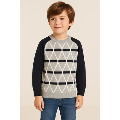 Suéter Jacadi Paris Niños Talla 12A (12y) Mezcla Geométrica Lana Gris Marino Pullover Foto 1 de 4