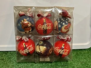 NIB Vintage Coca Cola 1993 Christmas Ornaments Santa Ribbons Set Of 6 Sealed - Picture 1 of 16