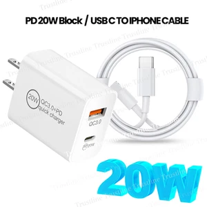 Fast Charger For iPhone 16 15 14 13 12 11 iPad USB C 20W Adapter PD Type C Cable - Picture 1 of 13