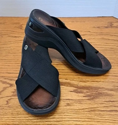 Sandalias de cuña BZees Desire negras entrecruzadas elásticas cómodas talla 6,5 M R2 Foto 1 de 4