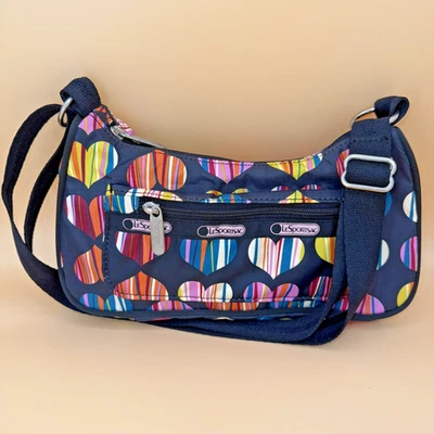 LeSportsac Colorful Heart Stripe Shoulder Bag Crossbody Black - Image 1 of 4