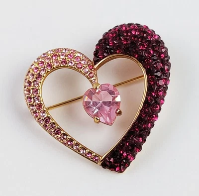 Broche prendedor corazón cristal rosa y rojo Swarovski firmado por Swan DHP 2006 Foto 1 de 4