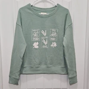 Pact Organic Cotton Herbs Graphic Slouchy Crewneck Sweatshirt Size Small New - Picture 1 of 6